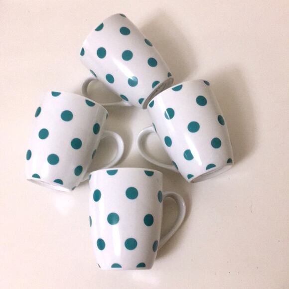 Isaac Mizrahi 4 coffee mugs NEW white & turquoise Fall Pumpkin Spice PERFECT - Picture 5 of 6